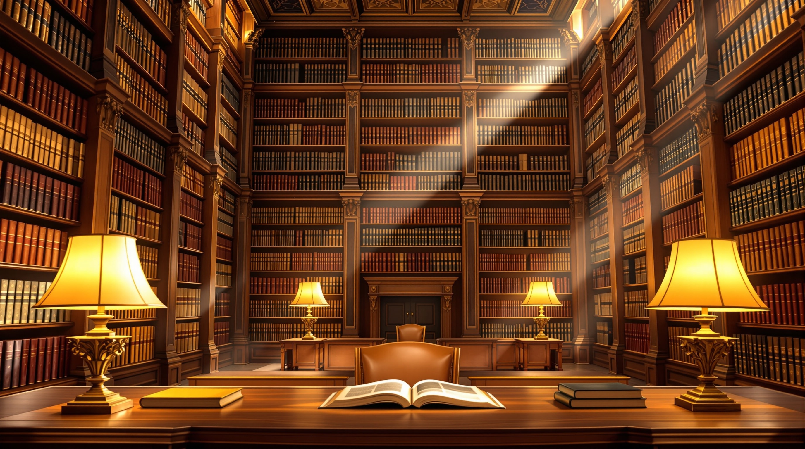 A grand law library symbolizing landmark civil-rights case law