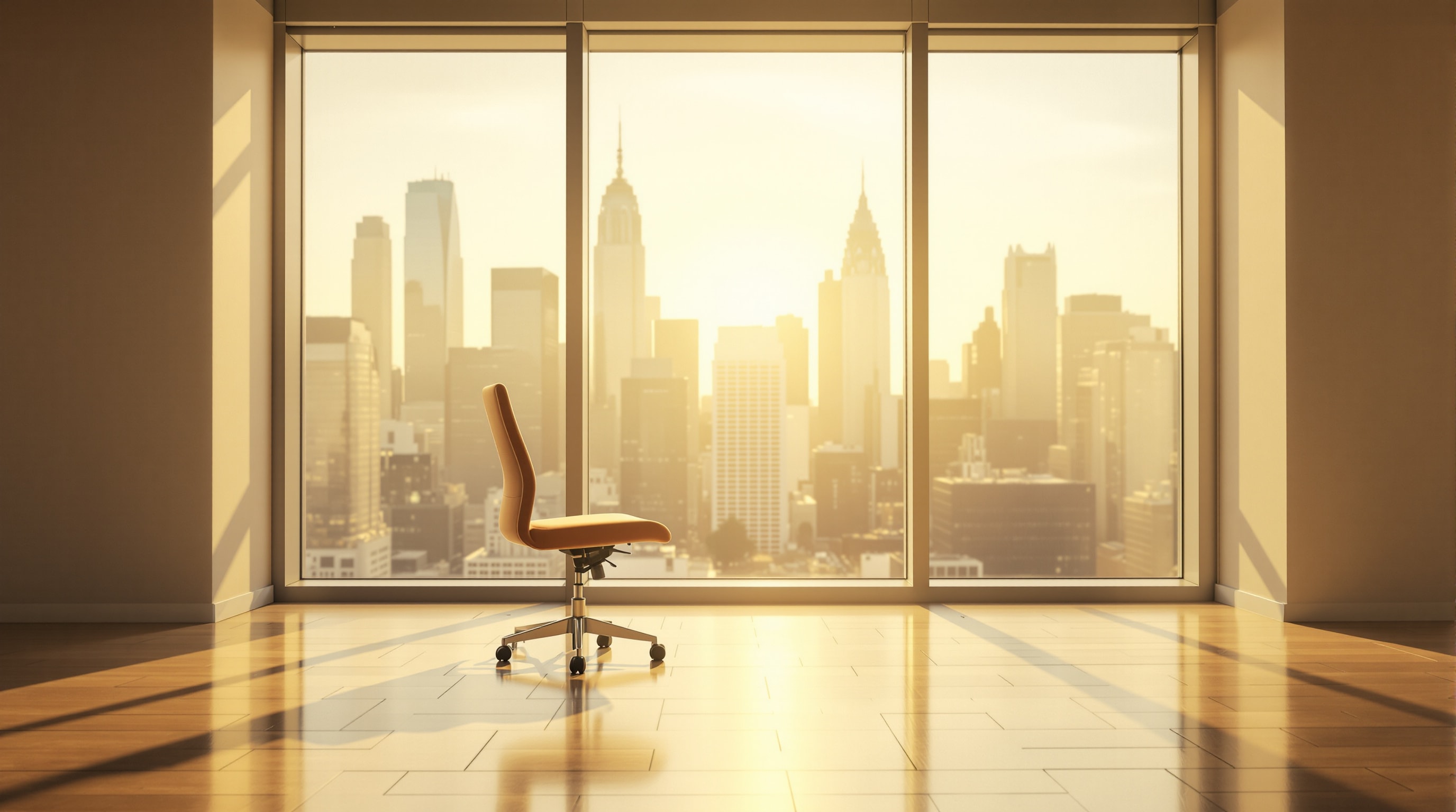 An office chair by a bright window symbolizing worker dignity and rights